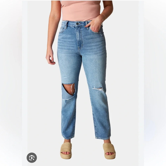 Hidden Jeans Med Wash Distressed Tracey High Rise Straight Crop Jeans Size 29 - Picture 5 of 9